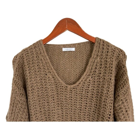 Piazza Roma Mohair Blend Chunky Open Knit V-Neck Sweater Cropped -Small - Picture 2 of 9